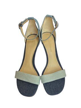 Marc Fisher Two-Tone Denim Ankle Strap Heeled Sandals, Size 6